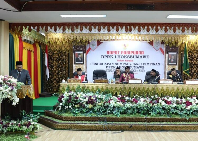 Sambutan Pj Wali Kota dalam acara Pengucapan Sumpah/Janji Pimpinan DPRK Lhokseumawe masa jabatan 2024-2029.
