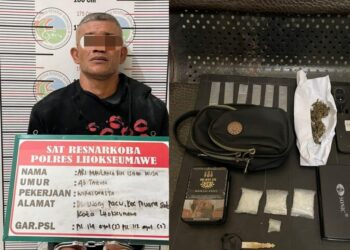 Tersangka Penyalahgunaan Narkoba di Lhokseumawe. Foto: Humas Polres Lhokseumawe