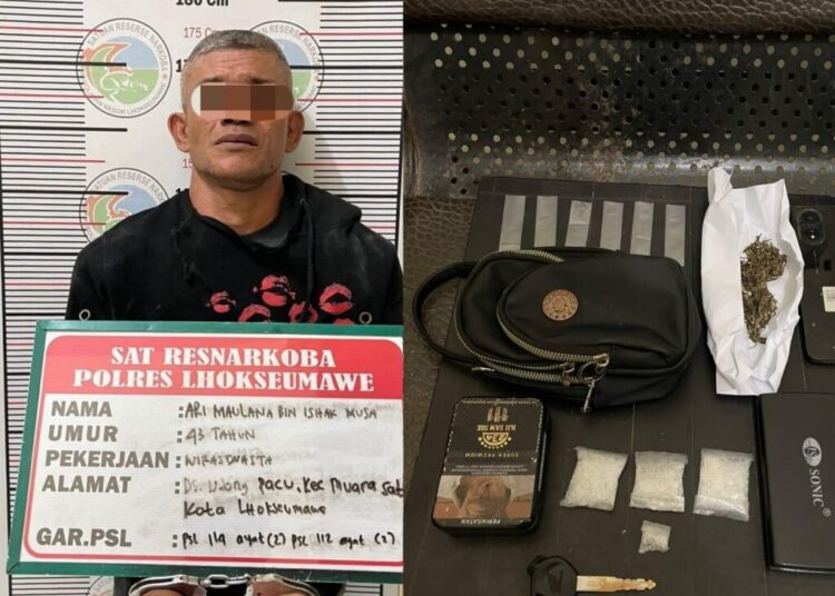 Tersangka Penyalahgunaan Narkoba di Lhokseumawe. Foto: Humas Polres Lhokseumawe