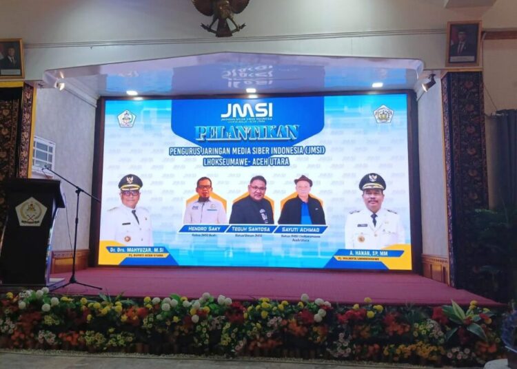 Pelantikan pengurus JMSI Lhokseumawe–Aceh Utara periode 2024-2029 di Pendopo Bupati Aceh Utara, Lhokseumawe, Kamis (21/11/2024). Foto: Humas Polres Lhokseumawe.