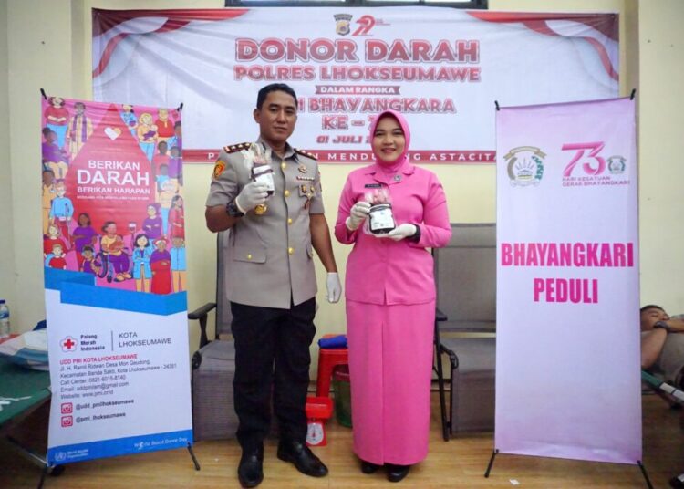 Sambut Hari Bhayangkara ke-79, Polres Lhokseumawe Gelar Donor Darah