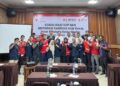 Relawan KSR PMI Unit 08 UIN Sultanah Nahrasiyah Lhokseumawe saat mengikuti sosialisasi program Bantuan Non Tunai (BNT) E-Voucher di Aceh Utara