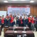 Relawan KSR PMI Unit 08 UIN Sultanah Nahrasiyah Lhokseumawe saat mengikuti sosialisasi program Bantuan Non Tunai (BNT) E-Voucher di Aceh Utara